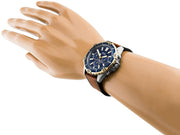 Fossil Garrett Chronograph Blue Dial Brown Leather Strap Watch for Men - FS5625