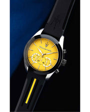 Maserati Traguardo Chronograph Yellow Dial Black Silicone Strap Watch For Men - R8871612045