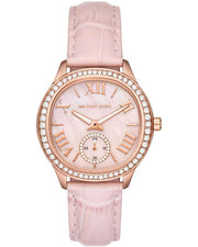 Michael Kors Sage Three-Hand Mother of Pearl Pink Dial Pink Leather Strap Watch for Women - MK4820