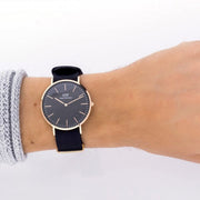 Daniel Wellington Classic Cornwall Black Dial Black Nylon Strap Watch For Women - DW00100148