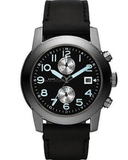 Marc Jacobs Larry Chronograph Black Dial Black Leather Strap Watch for Men - MBM5054