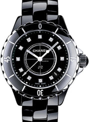 Chanel J12 Quartz Diamonds Black Dial Black Steel Strap Watch for Women - J12 H1625