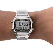 Fossil Retro Digital Silver Dial Silver Steel Strap Watch for Men - FS5844