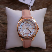 Coach Boyfriend Mother of Pearl White Dial Pink Leather Strap Watch for Women - 14503151