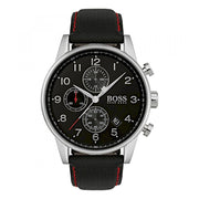 Hugo Boss Navigator Black Dial Black Leather Strap Watch for Men - 1513535
