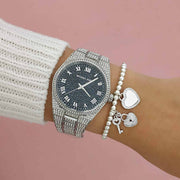 Michael Kors Channing Diamonds Black Dial Silver Steel Strap Watch for Women - MK6089