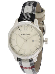 Burberry Classic Stone Silver Dial Horseberry Black Leather Strap Watch for Women - BU10103