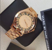 Marc Jacobs Henry Transparent Gold Dial Gold Steel Strap Watch for Women - MBM3206