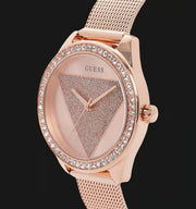 Guess Tri Glitz Quartz Diamonds Rose Gold Dial Rose Gold Mesh Bracelet Watch For Women - W1142L4