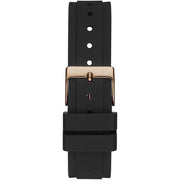 Guess Solstice Diamonds Black Mother of Pearl Dial Black Rubber Strap Watch for Women - GW0113L2