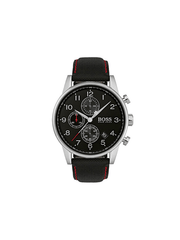 Hugo Boss Navigator Black Dial Black Leather Strap Watch for Men - 1513535