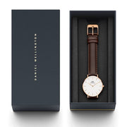 Daniel Wellington Classic Petite Bristol White Dial Brown Leather Strap Watch For Women - DW00100171
