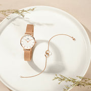 Daniel Wellington Classic Petite White Dial Rose Gold Mesh Bracelet Watch For Women - DW00100219