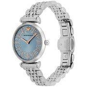Emporio Armani Gianni T-Bar Quartz Blue Dial Silver Steel Strap Watch For Women - AR11594