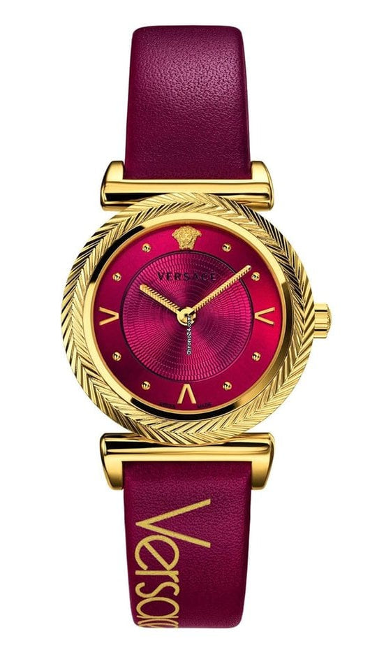 Versace V-Motif Red Dial Red Leather Strap Watch for Women - VERE00418