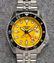 Seiko 5 Sport SKX GMT US Special Creation Automatic Yellow Dial Silver Steel Strap Watch for Men - SSK017K1