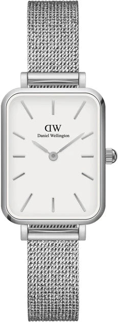 Daniel Wellington Quadro Sterling White Dial Silver Mesh Strap Watch For Women - DW00100438