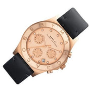 Marc Jacobs Blade Chronograph Rose Gold Dial Black Leather Strap Watch for Women - MBM1188