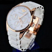 Emporio Armani Sportivo Chronograph White Dial White Rubber Strap Watch For Men - AR5919