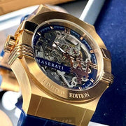 Maserati Automatic Skeleton Rose Gold Dial Blue Leather Strap Watch For Men - R8821108022