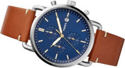 Fossil The Commuter Blue Dial Brown Leather Strap Watch for Men - FS5401