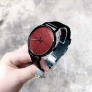 Calvin Klein Even Maroon Dial Black Leather Strap Watch for Men - K7B214CP