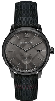 Burberry The Classic Round Horseferry Black Dial Black Leather Strap Watch for Men - BU10010