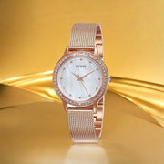 Guess Chelsea Mother of Pearl White Dial Rose Gold Mesh Strap Watch For Women - W0647L2