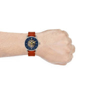 Fossil Commuter Automatic Skeleton Blue Dial Brown Leather Strap Watch for Men - ME3159
