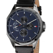 Tommy Hilfiger Shawn Multifunction Quartz Blue Dial Black Leather Strap Watch for Men - 1791616