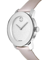 Movado Bold Glitter Silver Dial Pink Leather Strap Watch For Women - 3600522