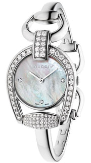 Gucci Horsebit Collection Diamonds Mother of Pearl Dial Silver Steel Strap Watch For Women - YA139505