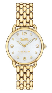 Coach Delancey Slim Silver Dial Gold Steel Strap Watch For Women - 14502782