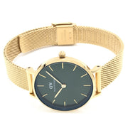 Daniel Wellington Petite Emerald Green Dial Gold Mesh Strap Watch For Women - DW00100479