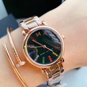 Marc Jacobs Roxy Black Dial Rose Gold Steel Strap Watch for Women - MJ3569