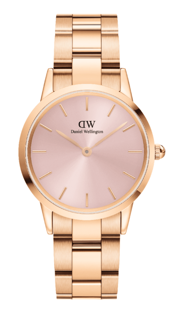 Daniel Wellington Iconic Link Pink Dial Rose Gold Steel Strap Watch For Women - DW00100335