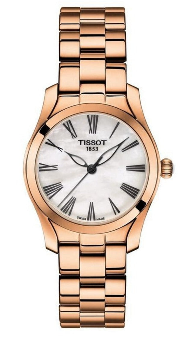 Tissot T Wave Mother of Pearl Dial Rose Gold Steel Strap Watch For Women - T112.210.33.113.00