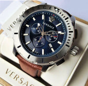 Versace Casual Chronograph Blue Dial Brown Leather Strap Watch for Men - VERG002-18