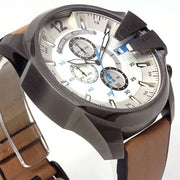 Diesel Mega Chief Chronograph White Dial Brown Leather Strap Watch For Men - DZ4280