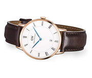 Daniel Wellington Dapper Bristol White Dial Brown Leather Strap Watch For Men - DW00100086