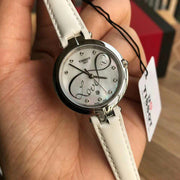 Tissot T Trend Flamingo Valentines Mother of Pearl White Dial White Leather Strap Watch For Women - T094.210.16.111.01
