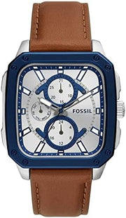 Fossil Inscription Multifunction Silver Dial Brown Leather Strap Watch for Men - BQ2658