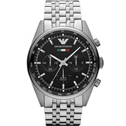 Emporio Armani Team Italia Chronograph Black Dial Silver Steel Strap Watch For Men - AR5983
