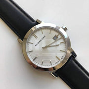 Burberry The City White Dial Black Leather Strap Watch for Men - BU9008