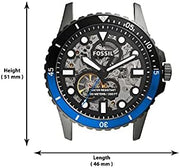 Fossil FB-01 Automatic Skeleton Black Dial Grey Steel Strap Watch for Men - ME3201