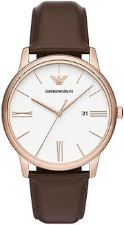 Emporio Armani Minimalist Quartz White Dial Brown Leather Strap Watch For Men - AR11572