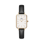 Daniel Wellington Quadro White Dial Black Leather Strap Watch For Women - DW00100450