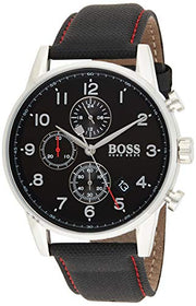Hugo Boss Navigator Black Dial Black Leather Strap Watch for Men - 1513535