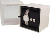 Emporio Armani Gianni T Bar Quartz Silver Dial Beige Leather Strap Watch For Women - AR80007