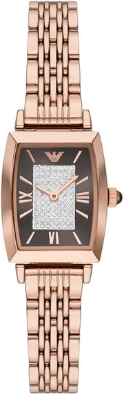 Emporio Armani Gianni T-Bar Analog Crystal Brown Dial Rose Gold Steel Strap Watch For Women - AR11407